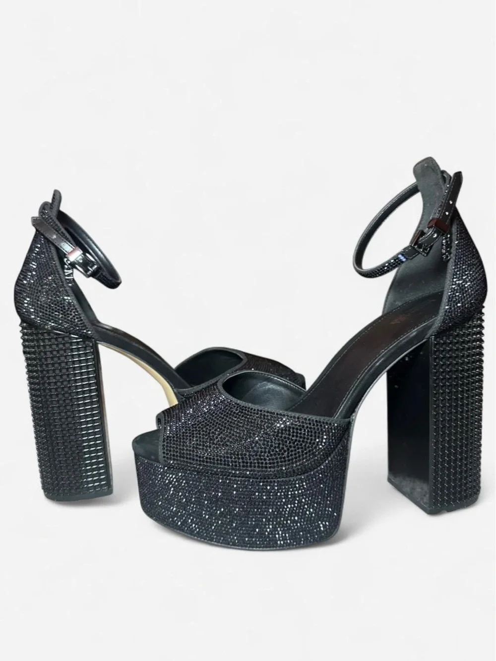 MICHAEL Michael Kors Black Glitter Platform Block Heel Sandals - Picture 7 of 8